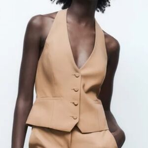Zara Halter Camel Colored Vest Sz XS